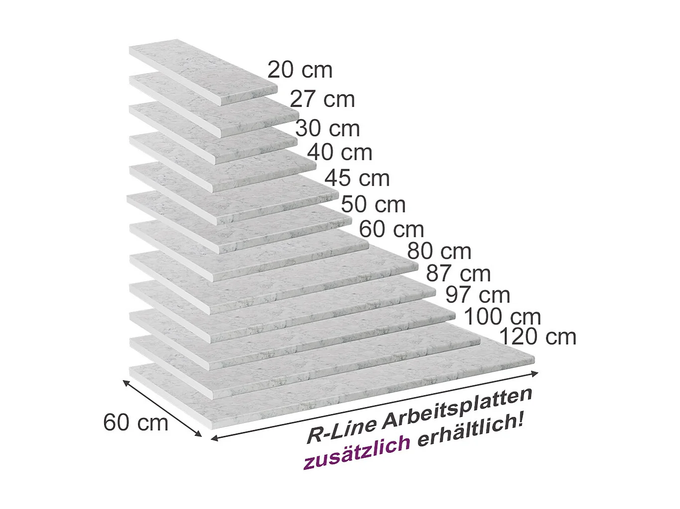 Encimera de cocina blanco/mármol 50x60x2.8 r-line