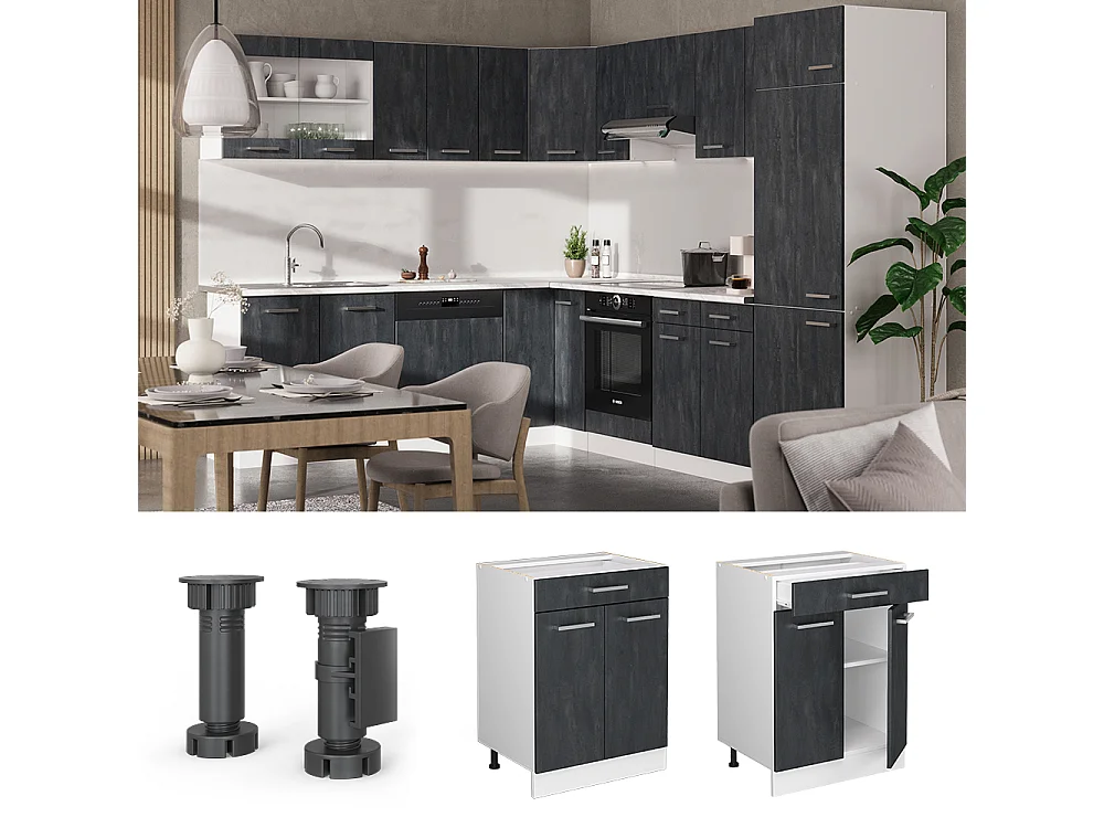 Mueble bajo de cocina hormigón negro 60x60x81.6 r-line