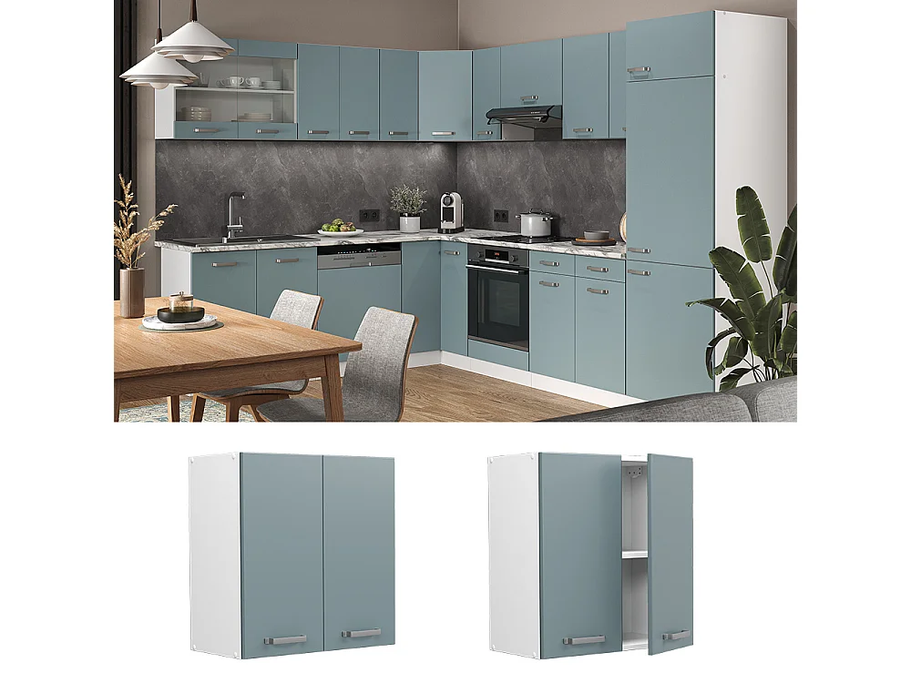 Elément haut de cuisine bleu-gris 60x31x60 r-line