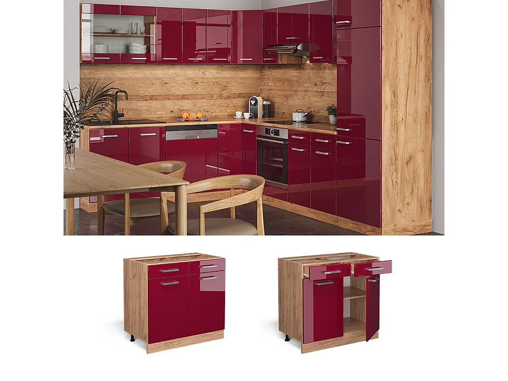 Mueble bajo de cocina rojo de alto brillo 80x46x81.6 r-line