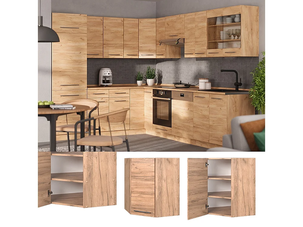 Corner wall cabinet gold power oak 57x34.1x72 fame-line