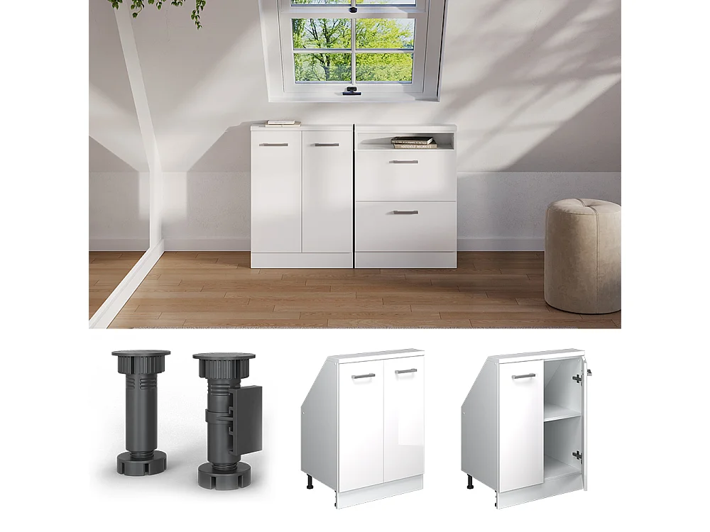 Küchenschrank für Dachschrägen weiß hochglanz 60x46x81.6 r-line