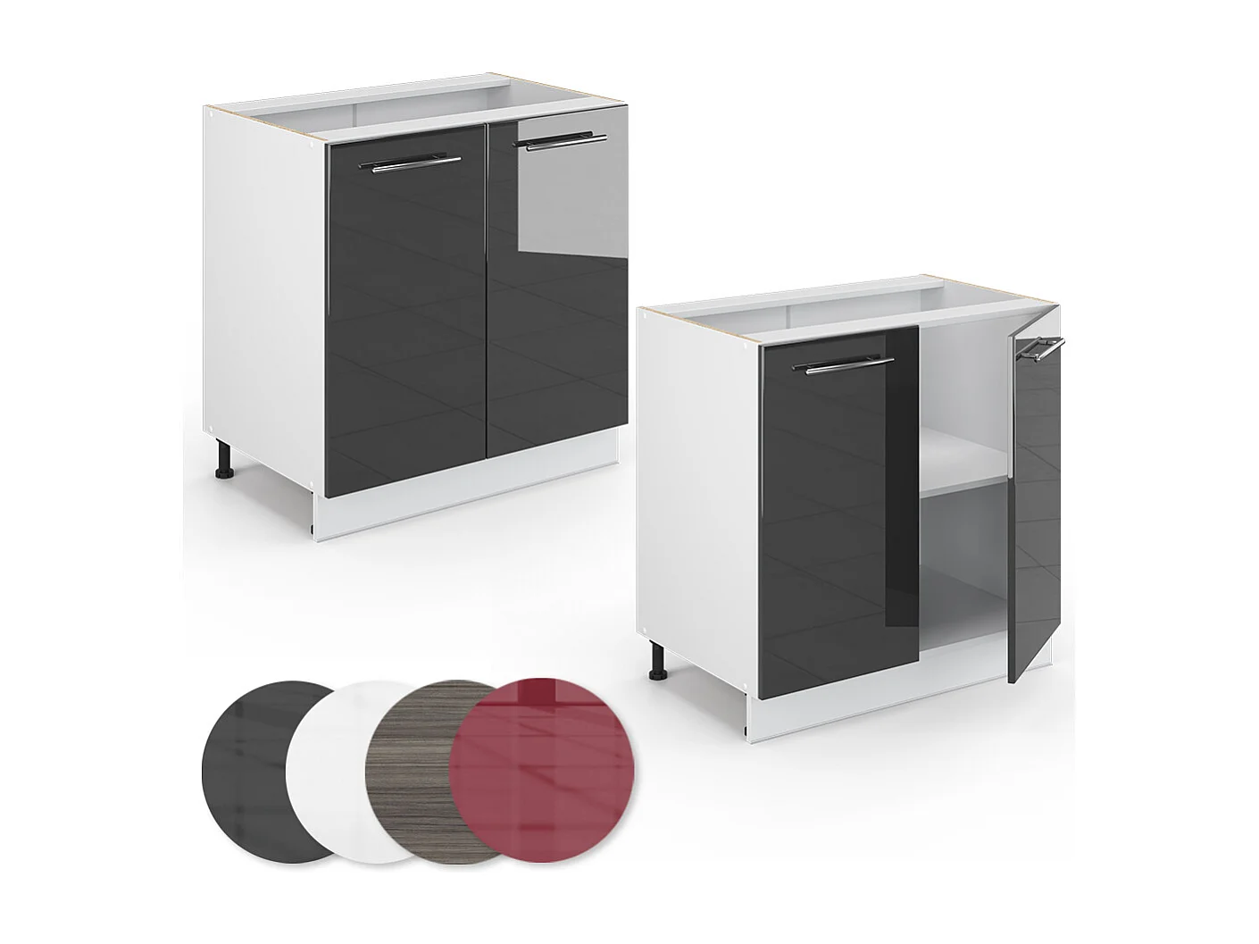 Meuble bas sous-évier anthracite haute brillance 80x51.6x82 fame-line