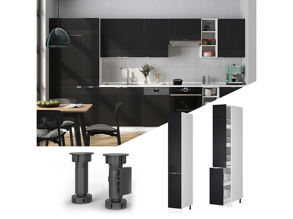 Meuble haute de cuisine noir rayé 30x58x206.8 fame-line