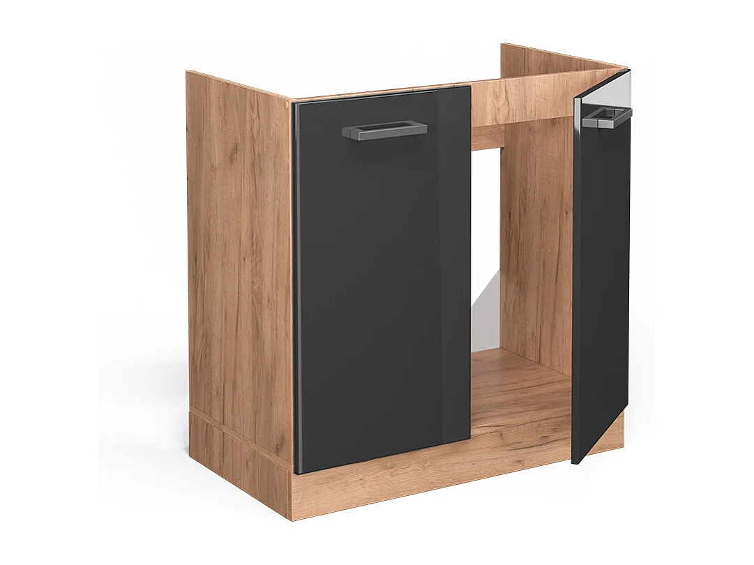 Meuble bas sous-évier anthracite haute brillance 80x46x81.6 r-line