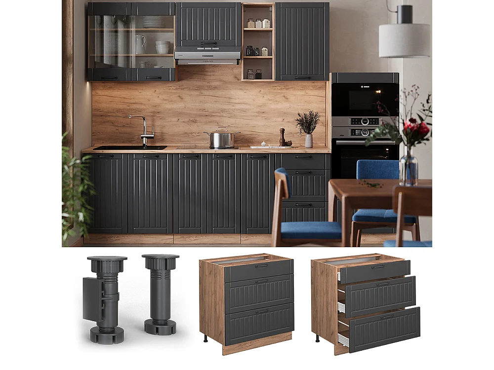 Meuble cuisine gris foncé 80x60x82 fame-line