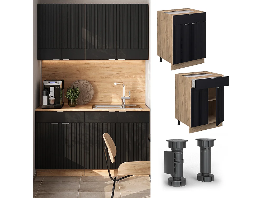 Meuble cuisine noir rayé 60x60x82 fame-line