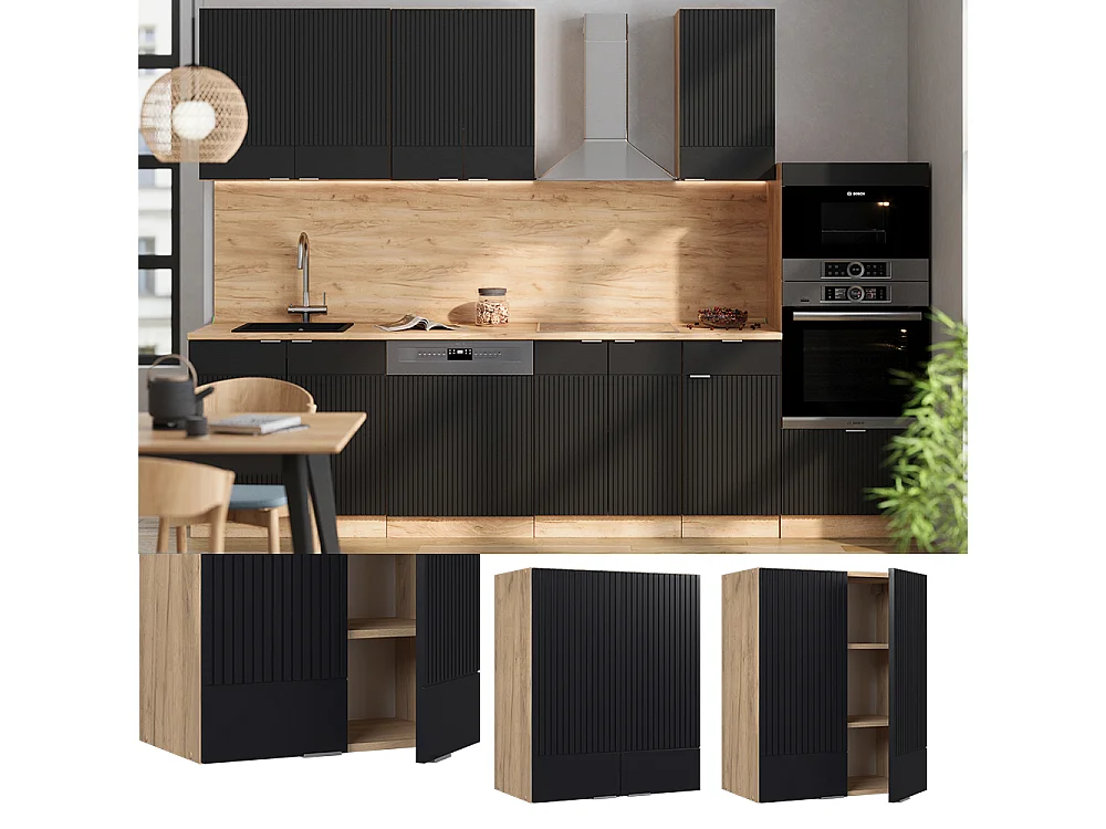 Elément haut de cuisine noir rayé 60x34.1x72 fame-line