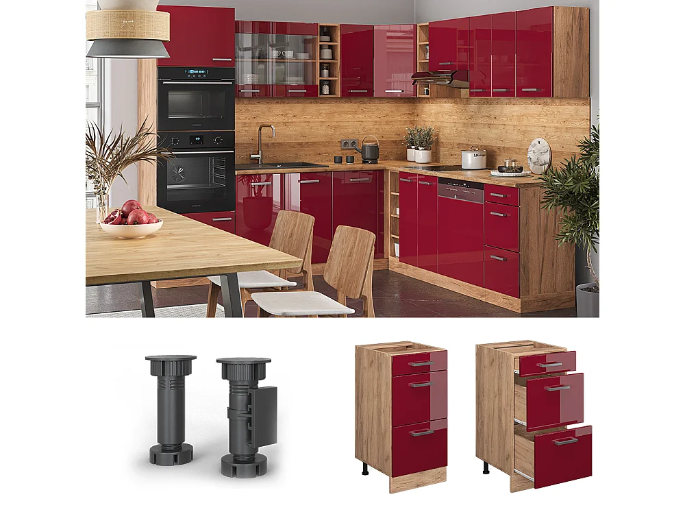 Meuble cuisine rouge brillant 40x60x81.6 r-line