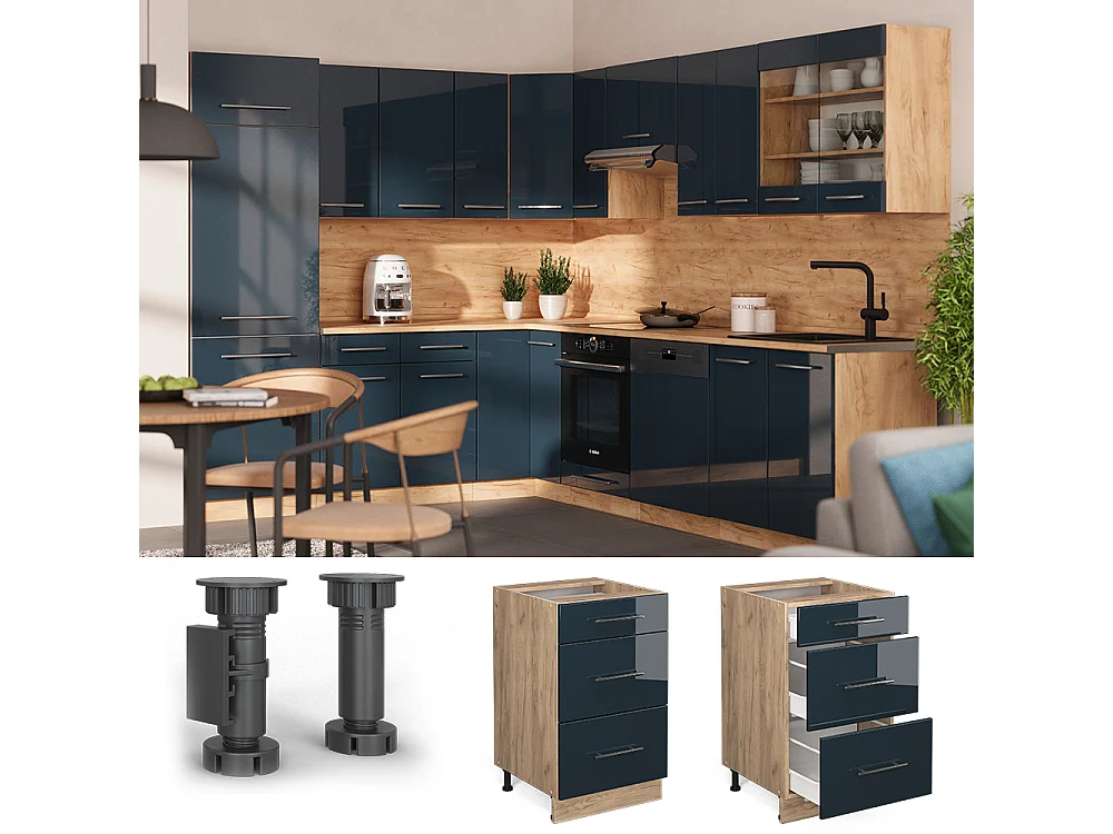 Küchenunterschrank dunkelblau hochglanz 50x60x82 fame-line