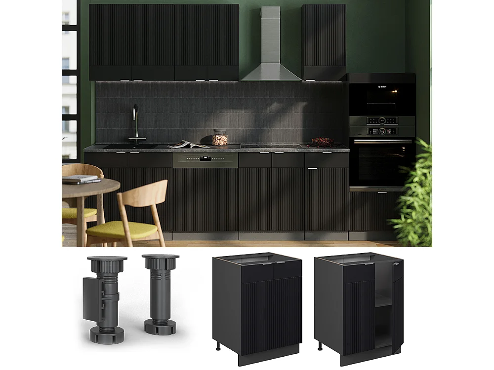 Mobiletto base cucina nero a righe 60x60x82 fame-line
