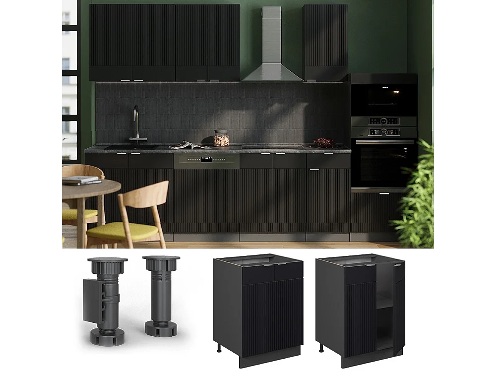 Keukenonderkast zwart gestreept 60x60x82 fame-line
