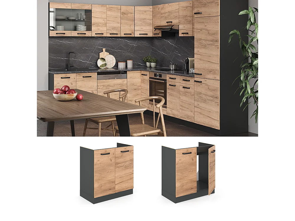 Meuble bas sous-évier chêne de force doré 80x46x81.6 r-line