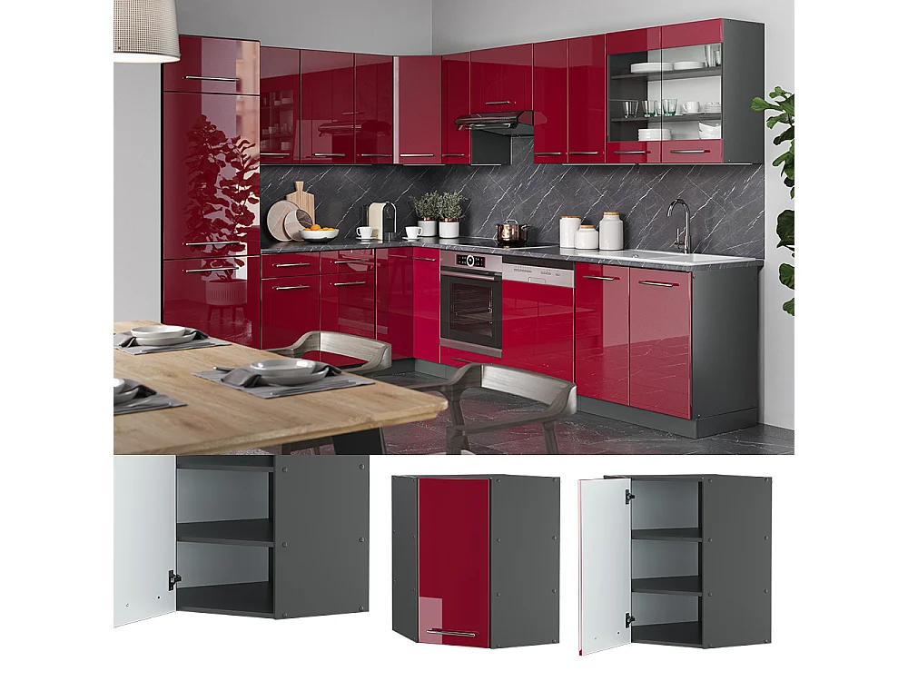 Elément haut de cuisine rouge bordeaux haute brillance 57x34.1x72 fame-line