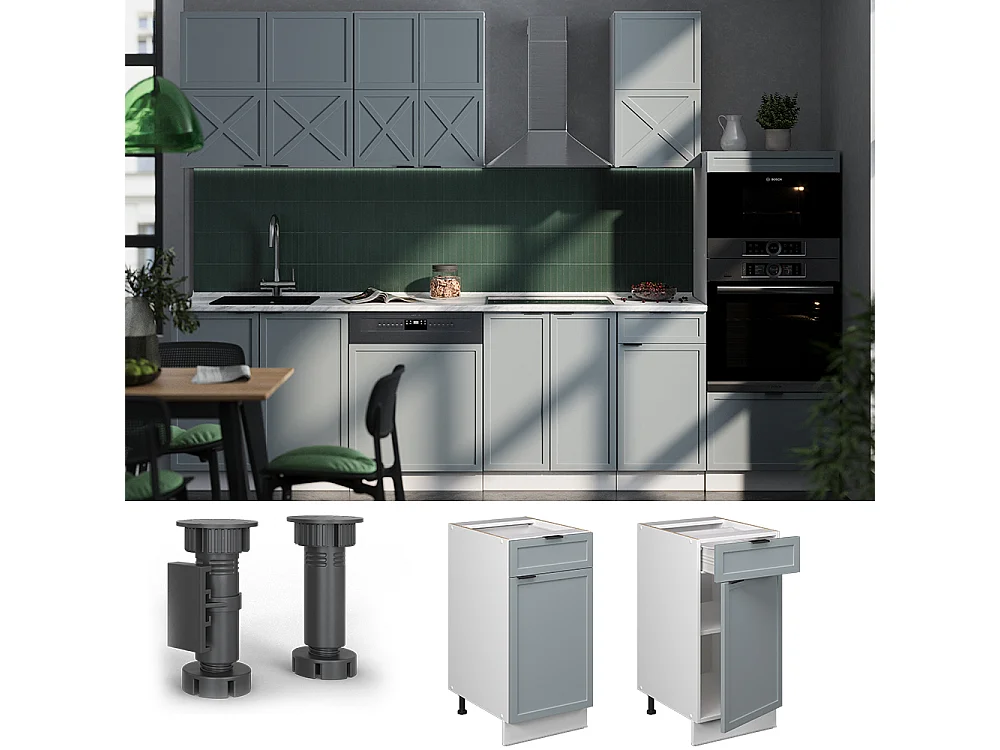 Meuble cuisine bleu clair-gris 40x51.6x82 fame-line