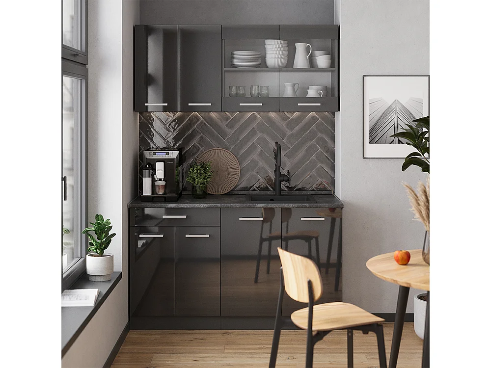 Mobile cucina sottotetto antracite lucido 215x46x81.6 r-line