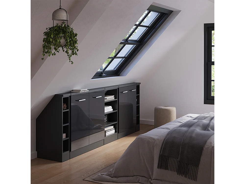 Meuble sous pente anthracite haute brillance 210x46x81.6 r-line