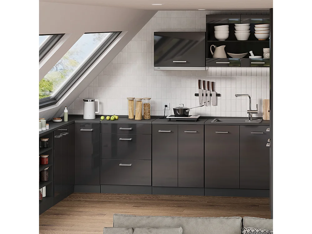 Meuble sous pente anthracite haute brillance 210x46x81.6 r-line