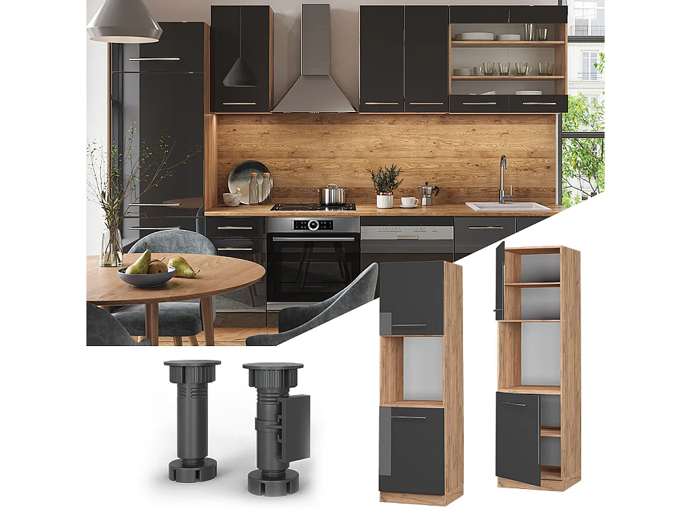 Meuble pour four anthracite haute brillance 60x58x206.8 fame-line