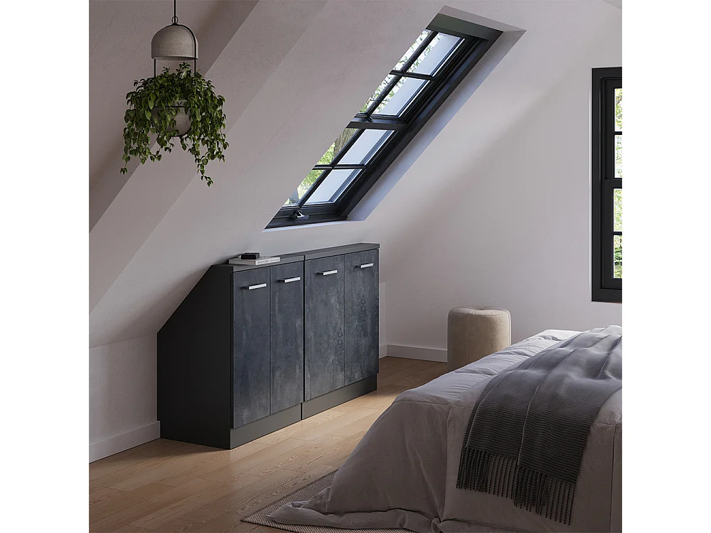 Meuble sous pente béton noir 140x46x81.6 r-line