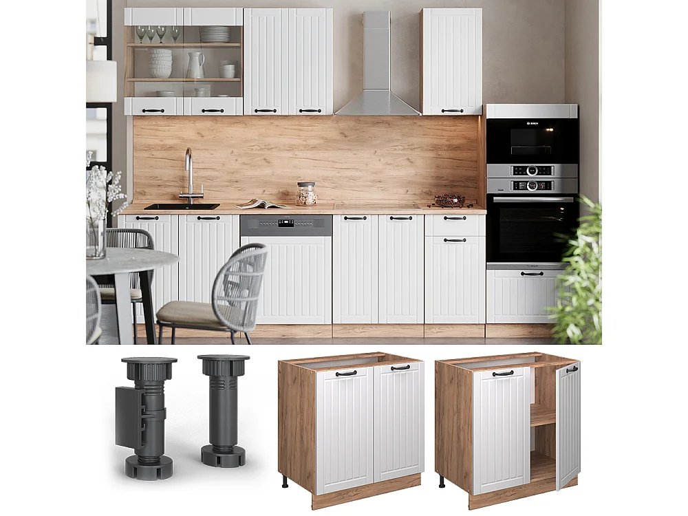 Meuble bas de cuisine blanc campagne 80x60x82 fame-line