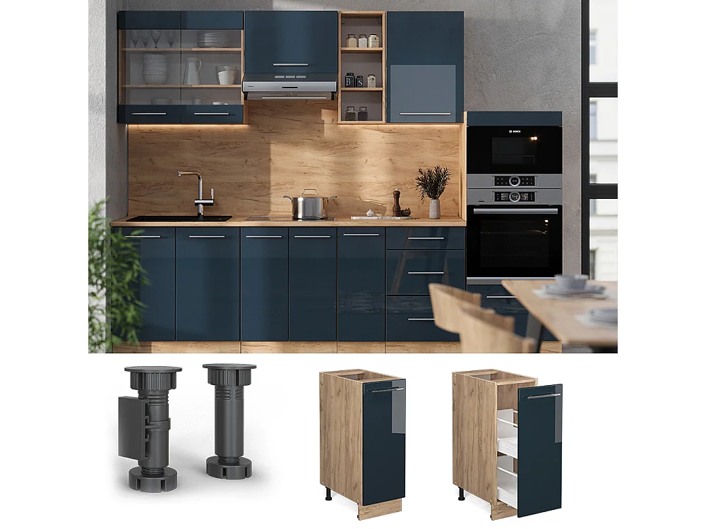 Meuble de cuisine bleu foncé brillant 30x51.6x82 fame-line