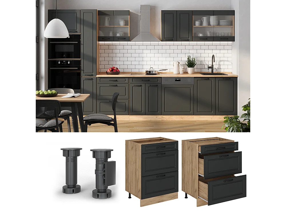 Meuble cuisine anthracite campagne 60x60x81.6 r-line