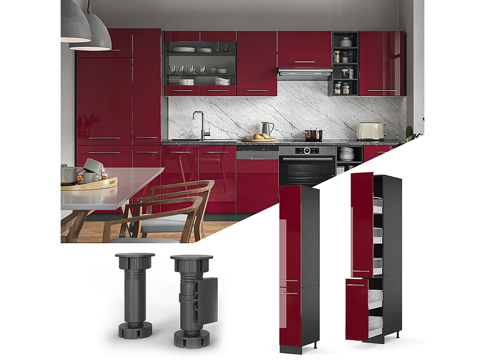 Meuble haute de cuisine rouge bordeaux haute brillance 30x58x206.8 fame-line