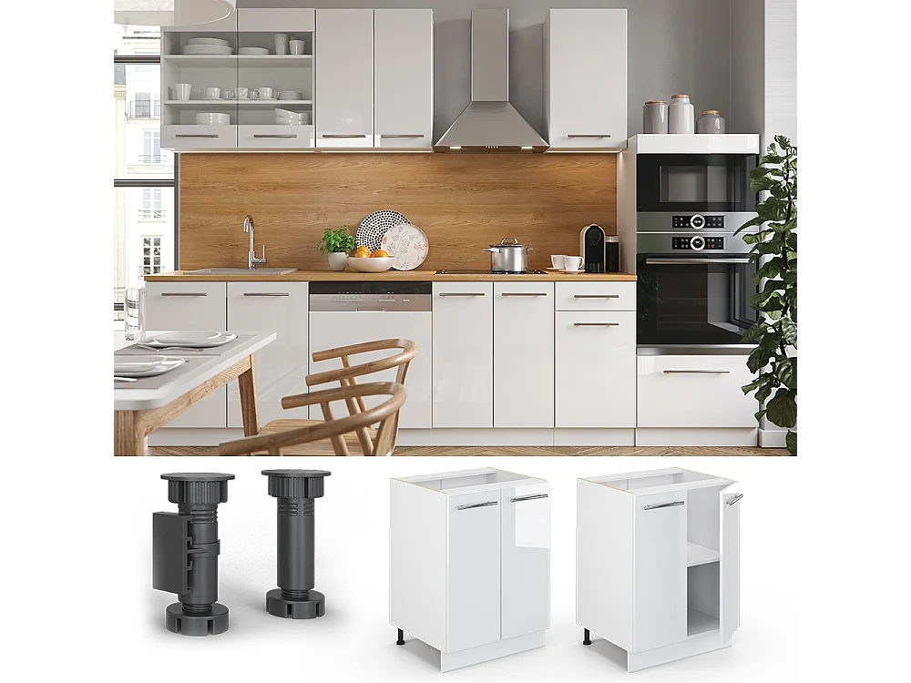 Mueble bajo de cocina blanco alto brillo 60x60x82 fame-line