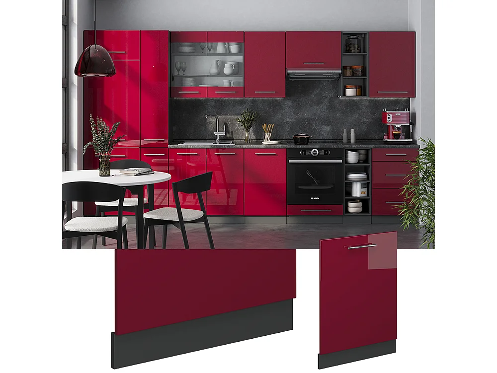 Panel frontal del lavavajillas rojo burdeos alto brillo 60x1.6x81.8 fame-line