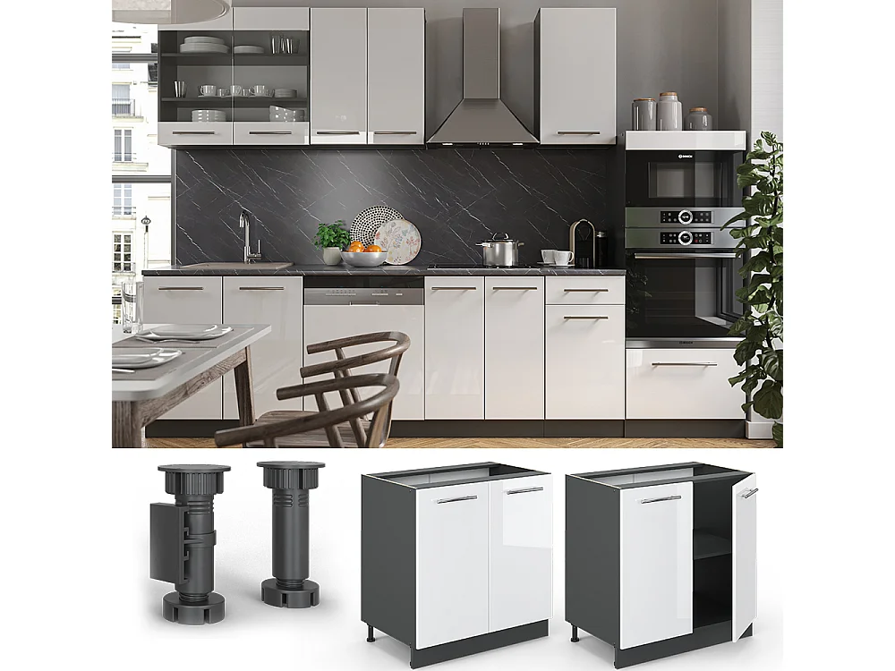 Armario bajo para fregadero blanco alto brillo 80x60x82 fame-line