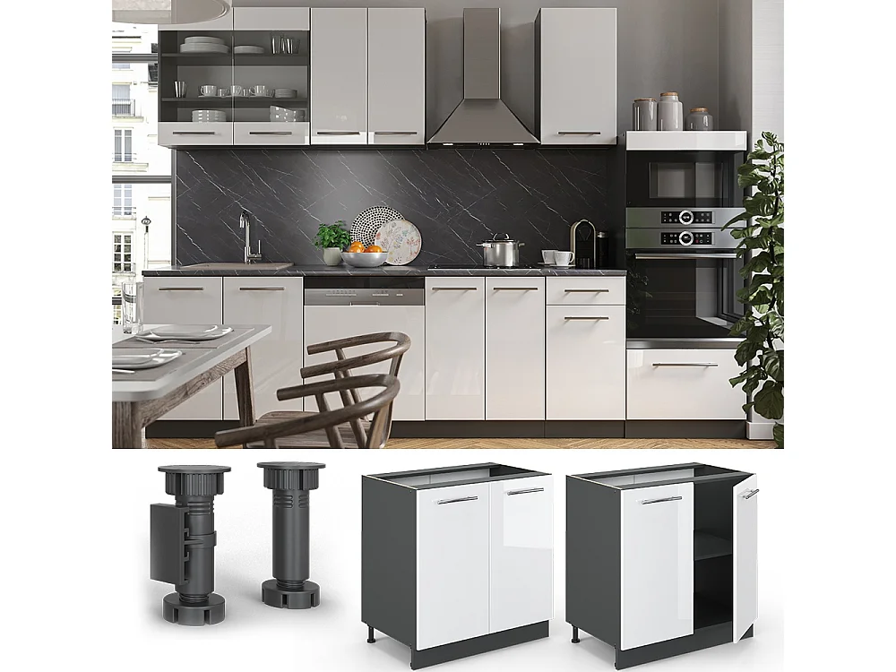 Armario bajo para fregadero blanco alto brillo 80x60x82 fame-line