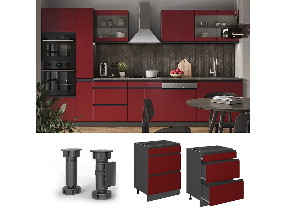 Meuble cuisine rouge 60x60x81.6 r-line
