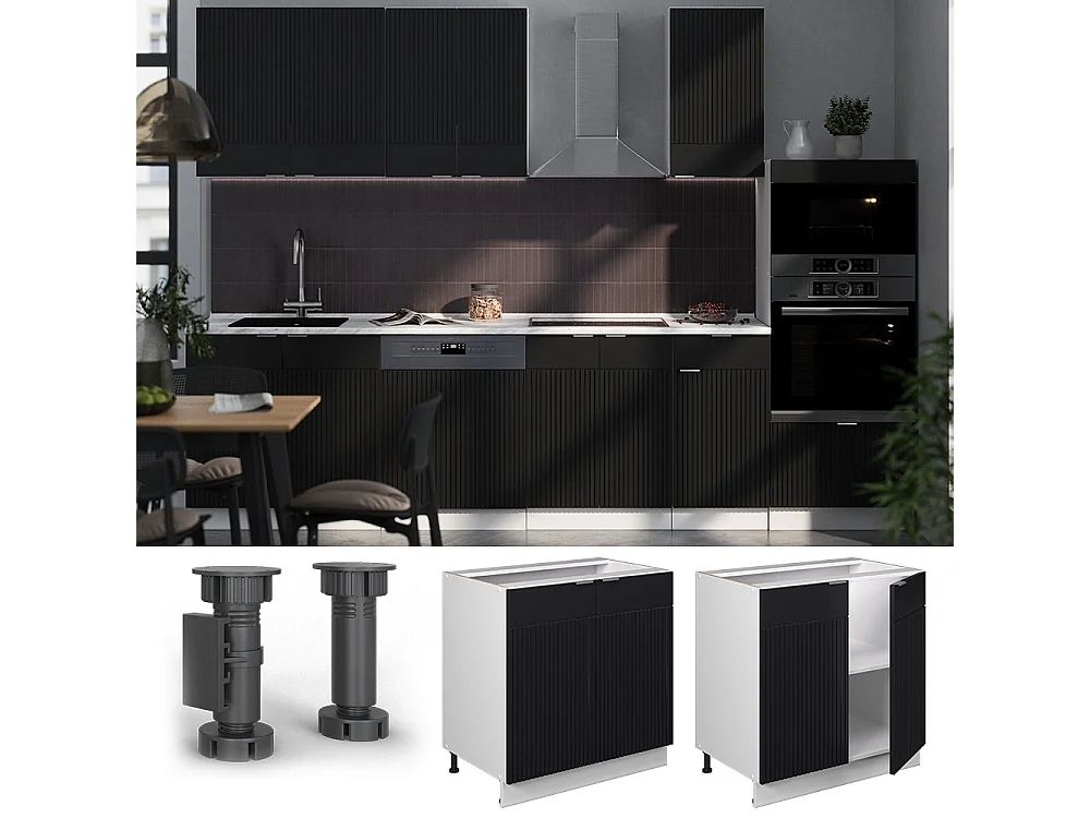 Keukenonderkast zwart gestreept/wit 80x51.6x82 fame-line