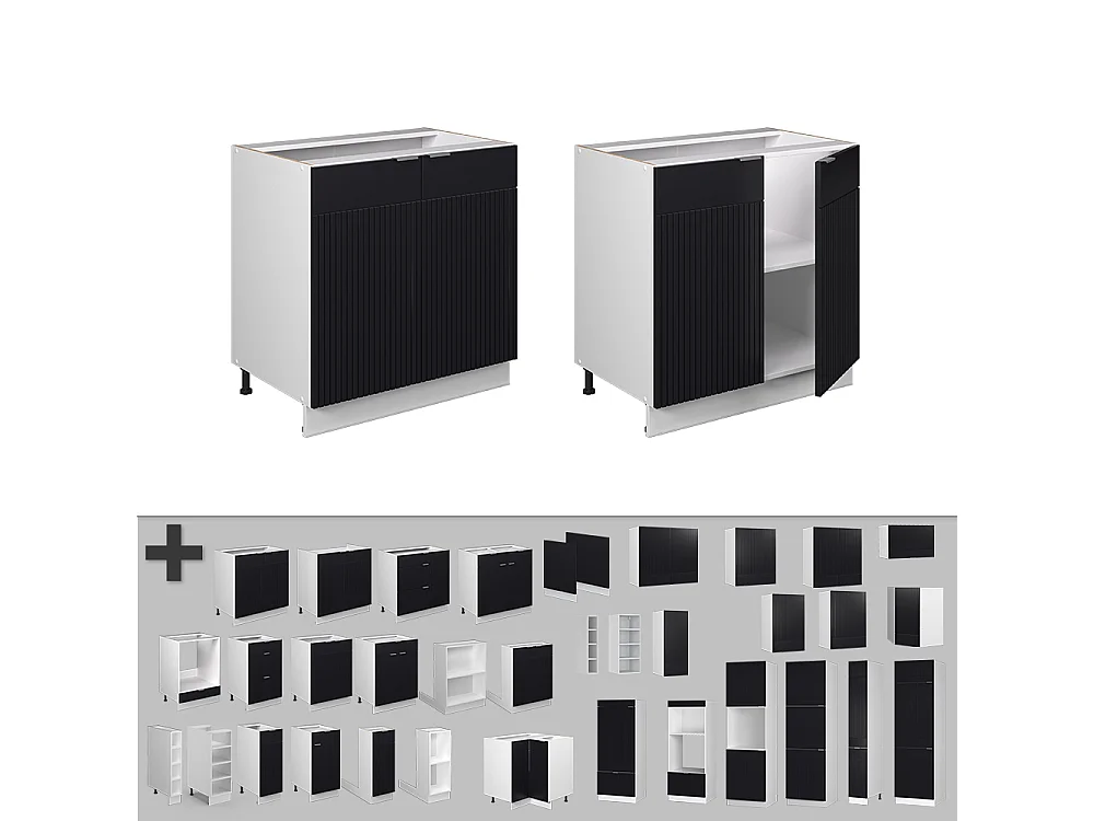 Keukenonderkast zwart gestreept/wit 80x51.6x82 fame-line