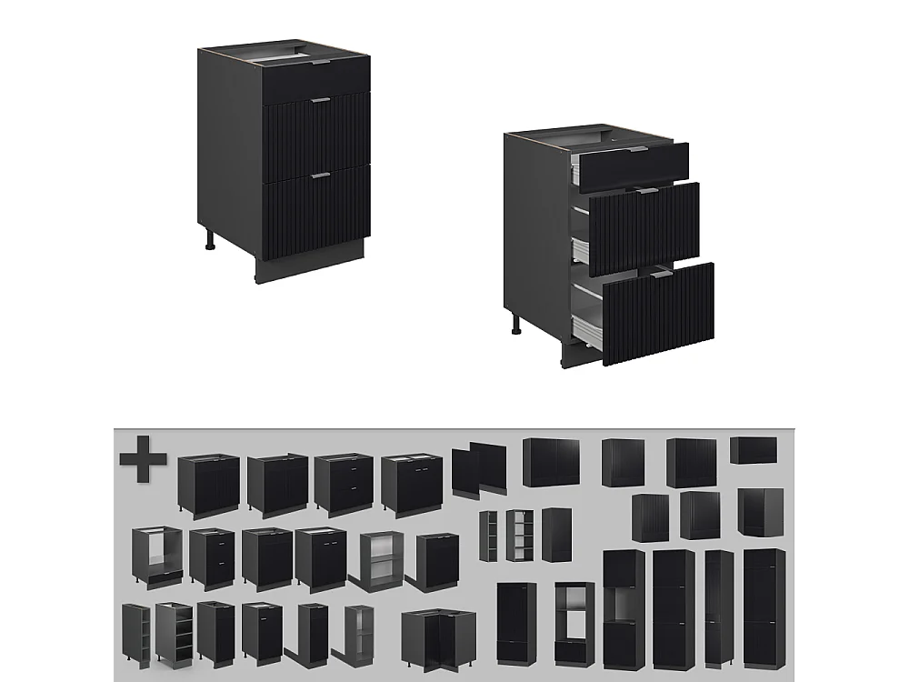 Mobiletto base per cucina nero a righe 50x51.6x82 fame-line