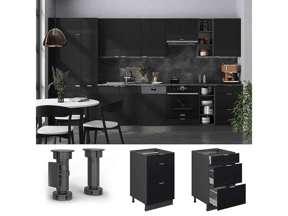 Meuble cuisine noir rayé 50x51.6x82 fame-line