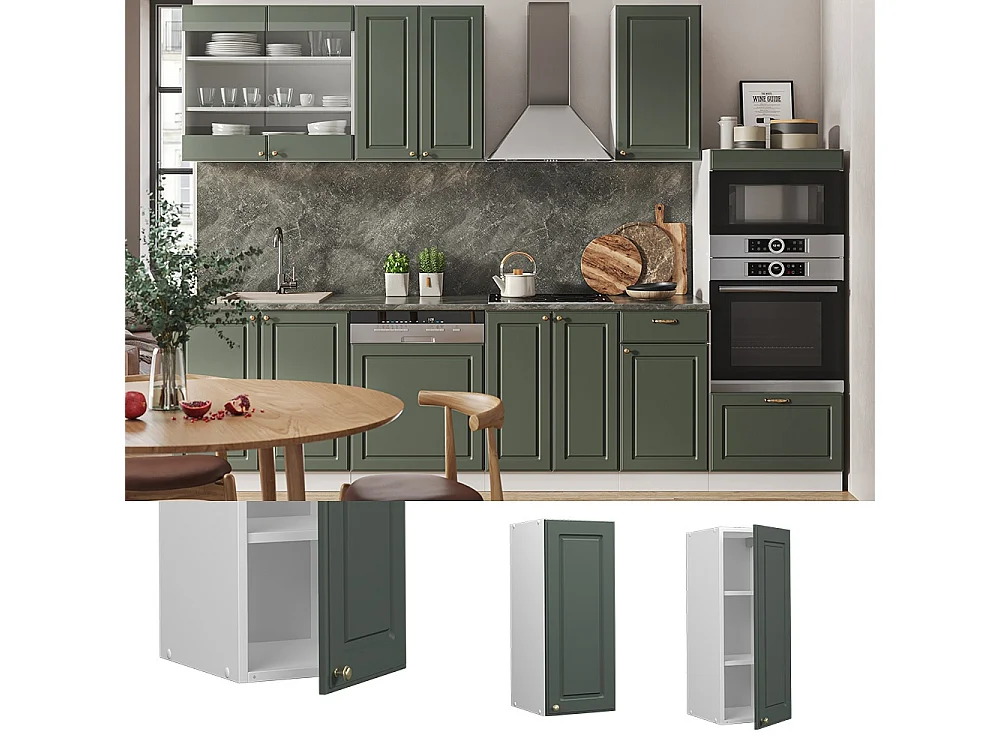 Wall cabinet green-gold country house 30x34.1x72 fame-line