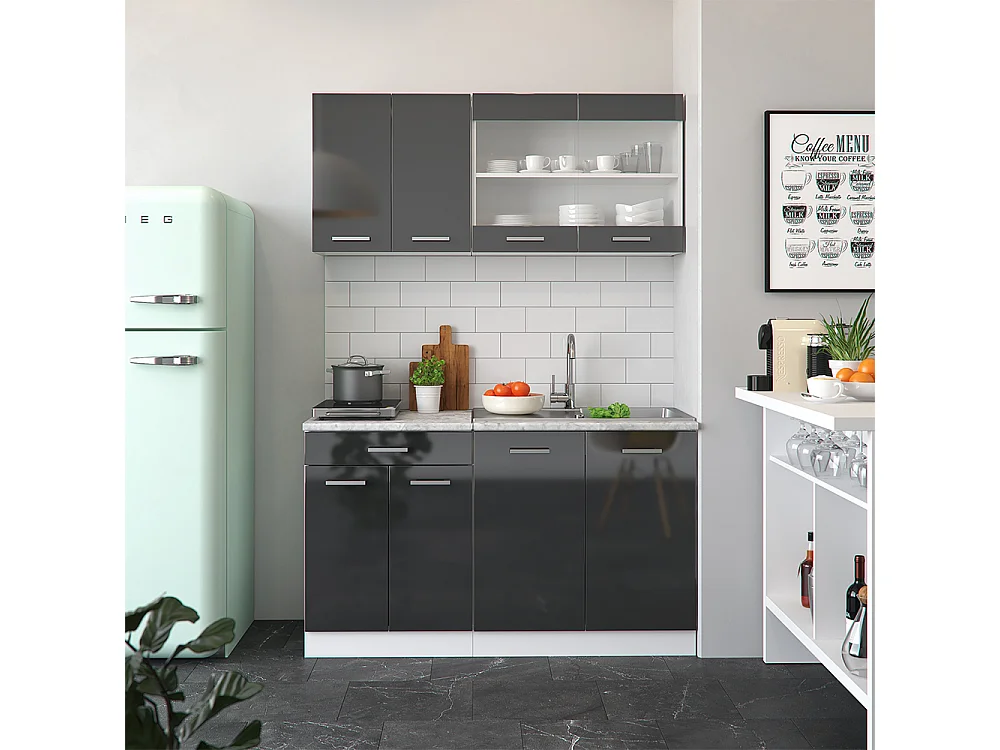 Meuble sous pente anthracite haute brillance 120x46x81.6 r-line