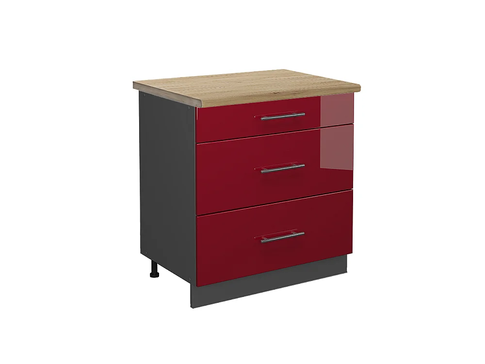 Meuble cuisine rouge bordeaux haute brillance 80x60x82 fame-line