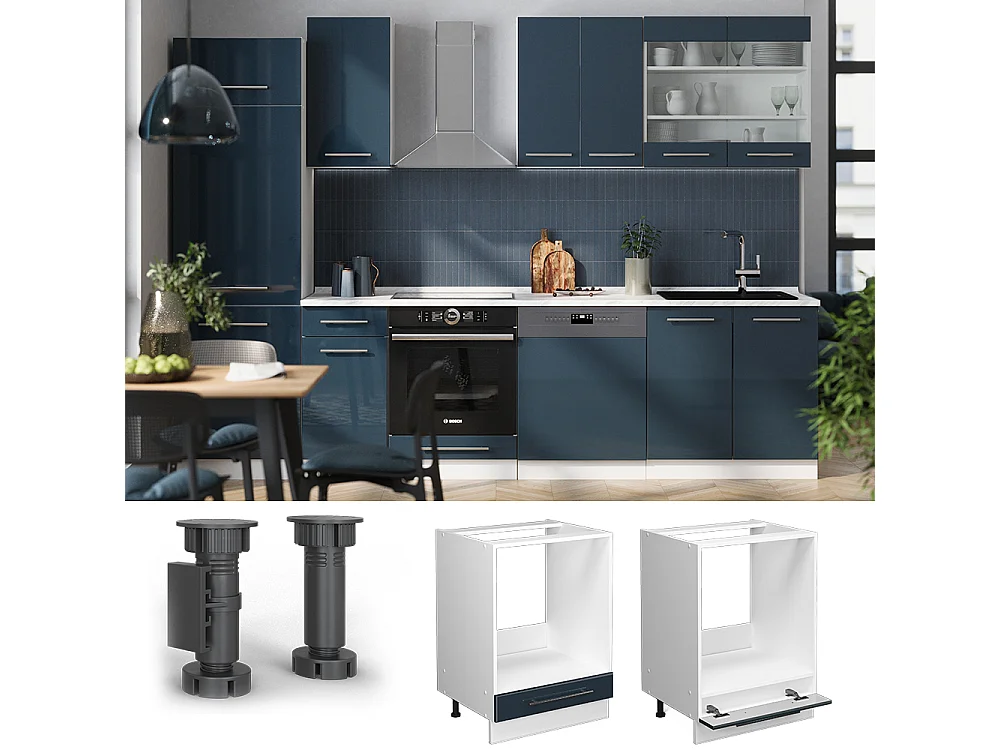 Meuble pour four bleu foncé brillant 60x51.6x82 fame-line