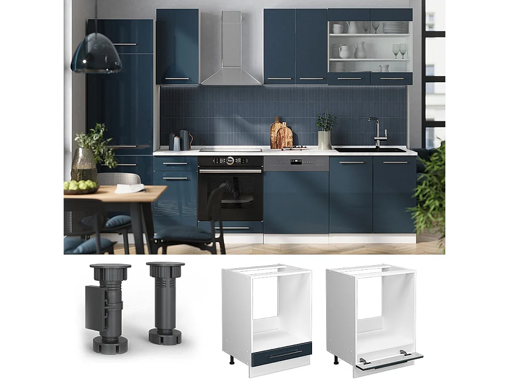 Armario para horno empotrado azul oscuro alto brillo 60x51.6x82 fame-line