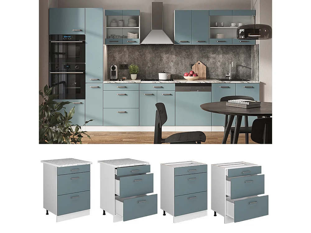 Meuble cuisine bleu-gris 60x46x81.6 r-line