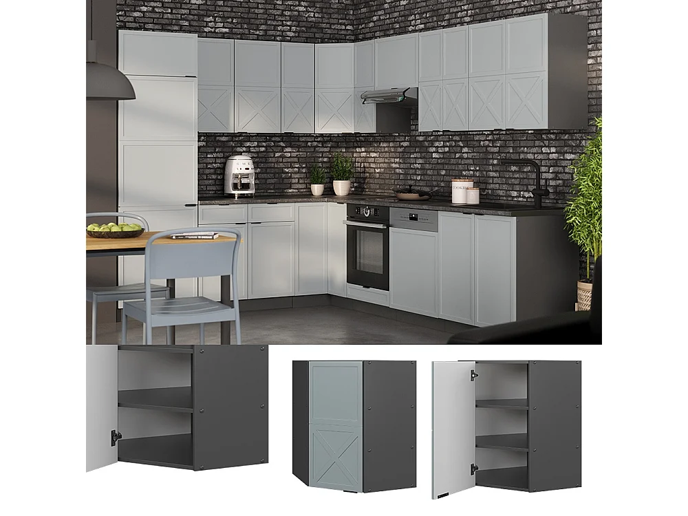 Szafka wisząca narożna jasnoniebiesko-szary 57x34.1x72 fame-line
