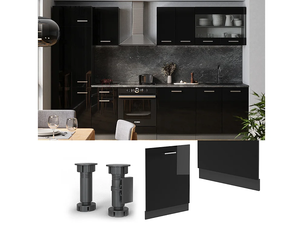 Façade de lave-vaisselle noir haute brillance 60x1.6x81.8 r-line