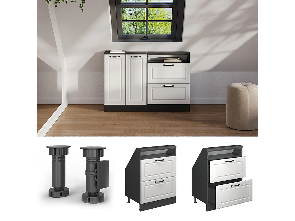Armário de cozinha para sótão inclinado casa de campo branca 60x46x81.6 r-line