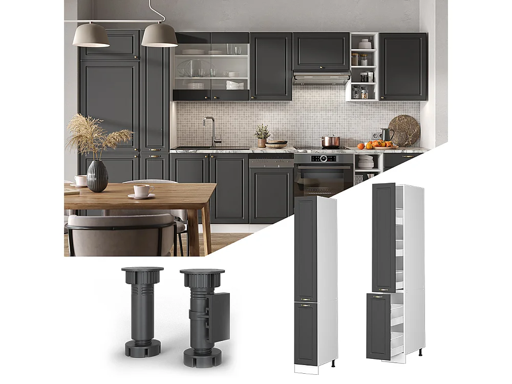 Meuble haute de cuisine anthracite-or 30x58x206.8 fame-line