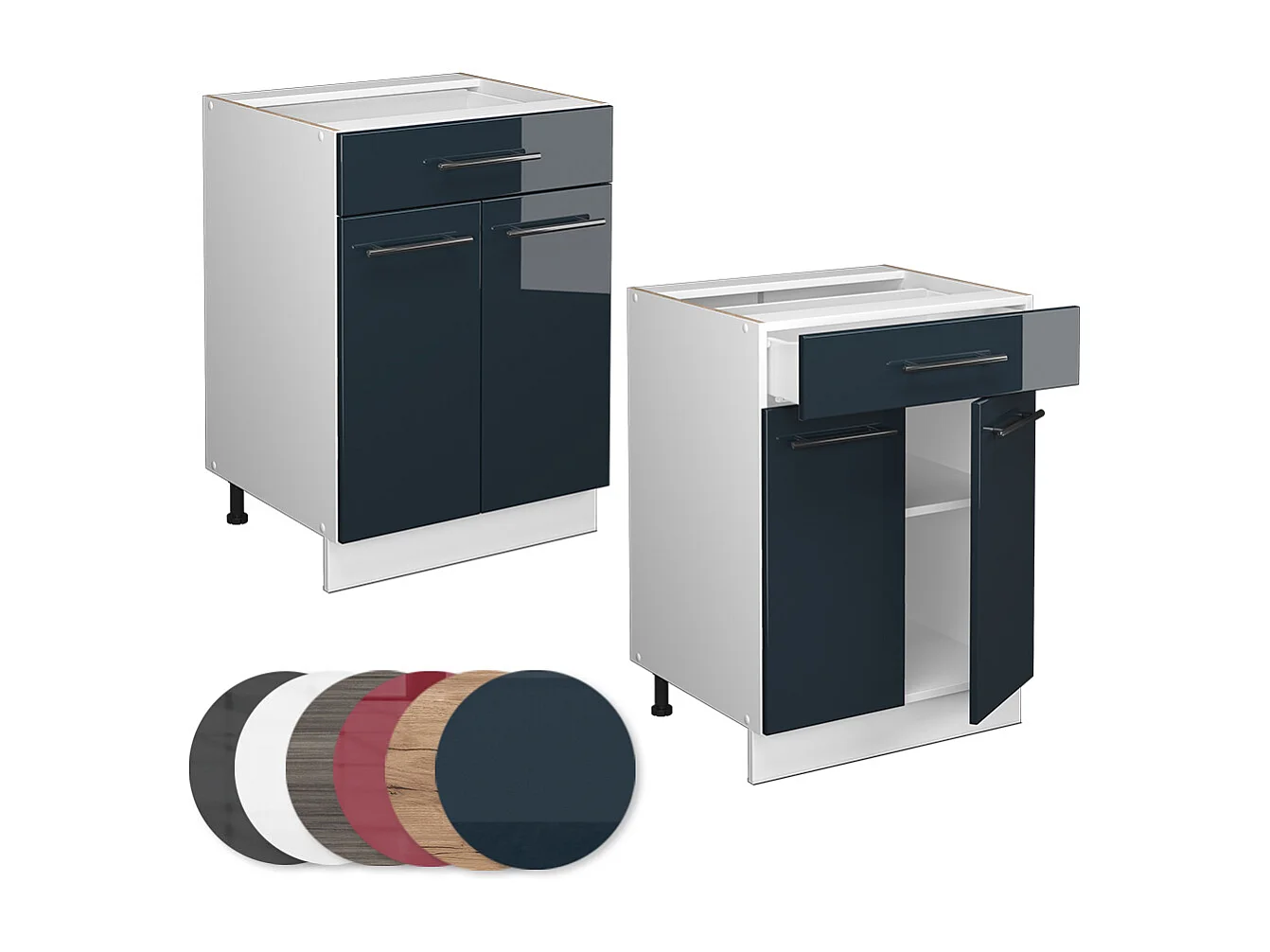 Meuble cuisine bleu foncé brillant 60x60x82 fame-line