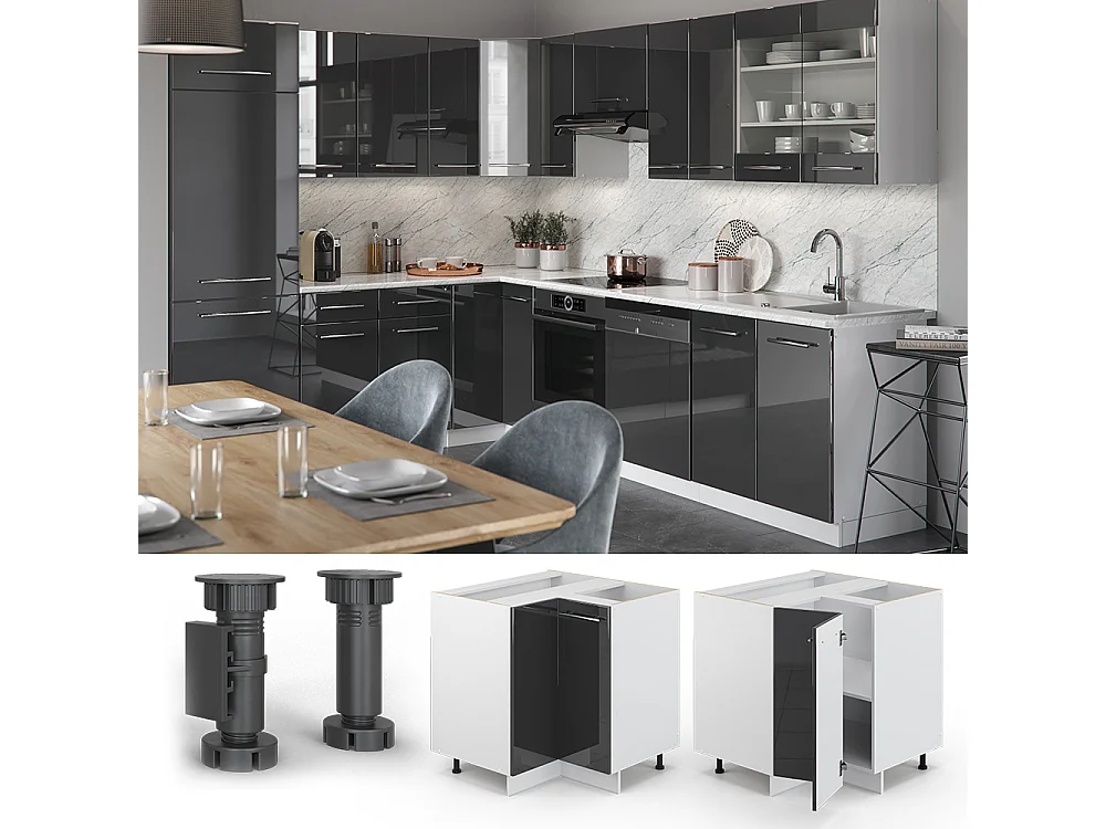 Mobile ad angolo cucina antracite lucido 80.5x60x82 fame-line