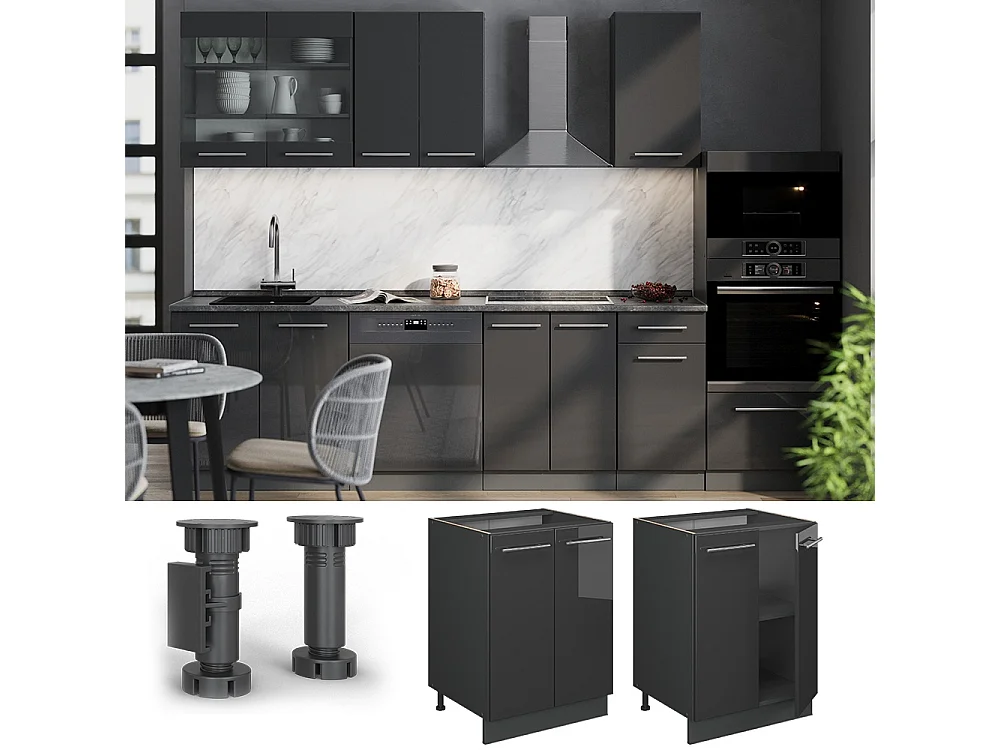 Mobiletto base cucina antracite lucido 60x60x82 fame-line